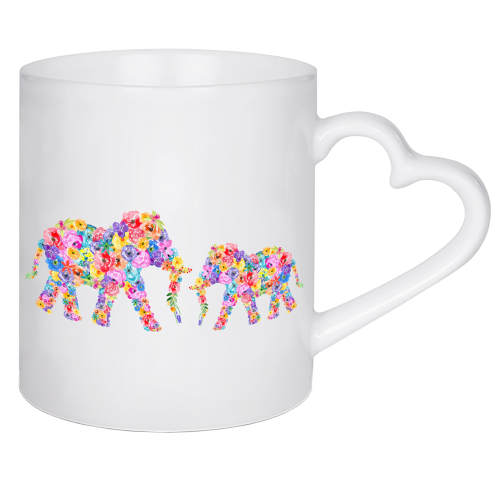 Herztasse "Floral Elephants" artboxONE - Natur,Floral,Für Kinder,Tiere,Abstrakt