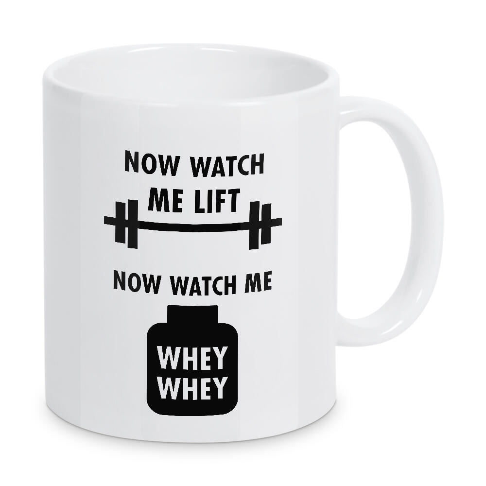 Tasse "Watch me lift watch me whey whey" artboxONE - Typografie,Schwarzweiß,Sport,Sport / Motivation