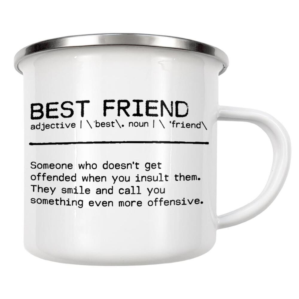 Emaille Tasse "Best Friend Offend" artboxONE - Typografie,Schwarzweiß,Lustig