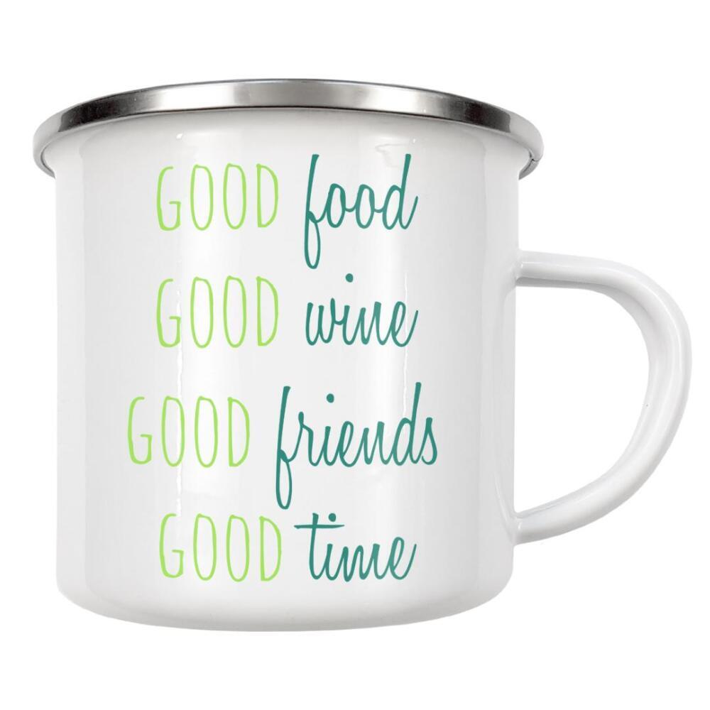 Emaille Tasse "Good... Arcadia" artboxONE - Typografie,Essen & Trinken,Arcadia,Essen & Trinken / Alkohol