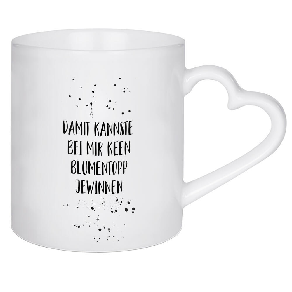 Herztasse "KEEN BLUMENTOPP JEWINNEN" artboxONE - Typografie,Schwarzweiß,Lustig