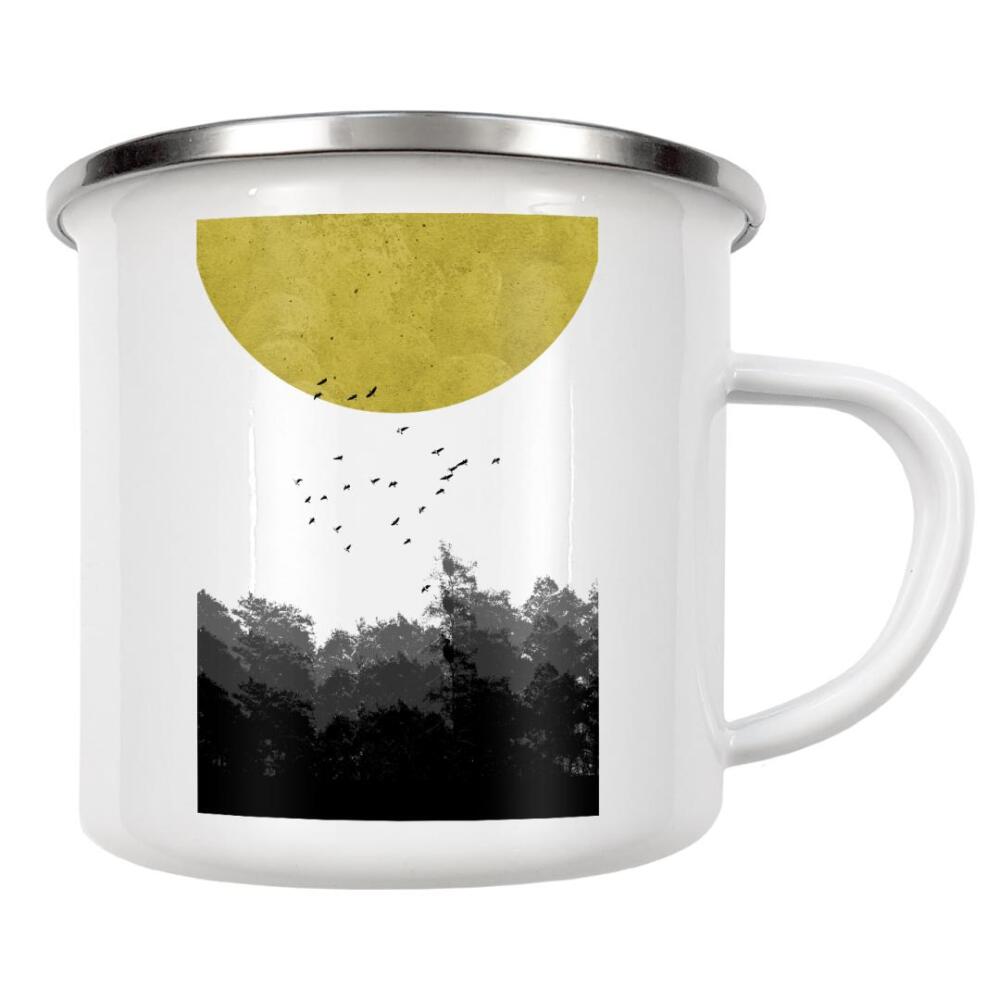 Emaille Tasse "Moon Forest" artboxONE - Abstrakt,Geometrie - Geometrie,Gelb,Skandinavisch,Wald,Natur,Abstrakt