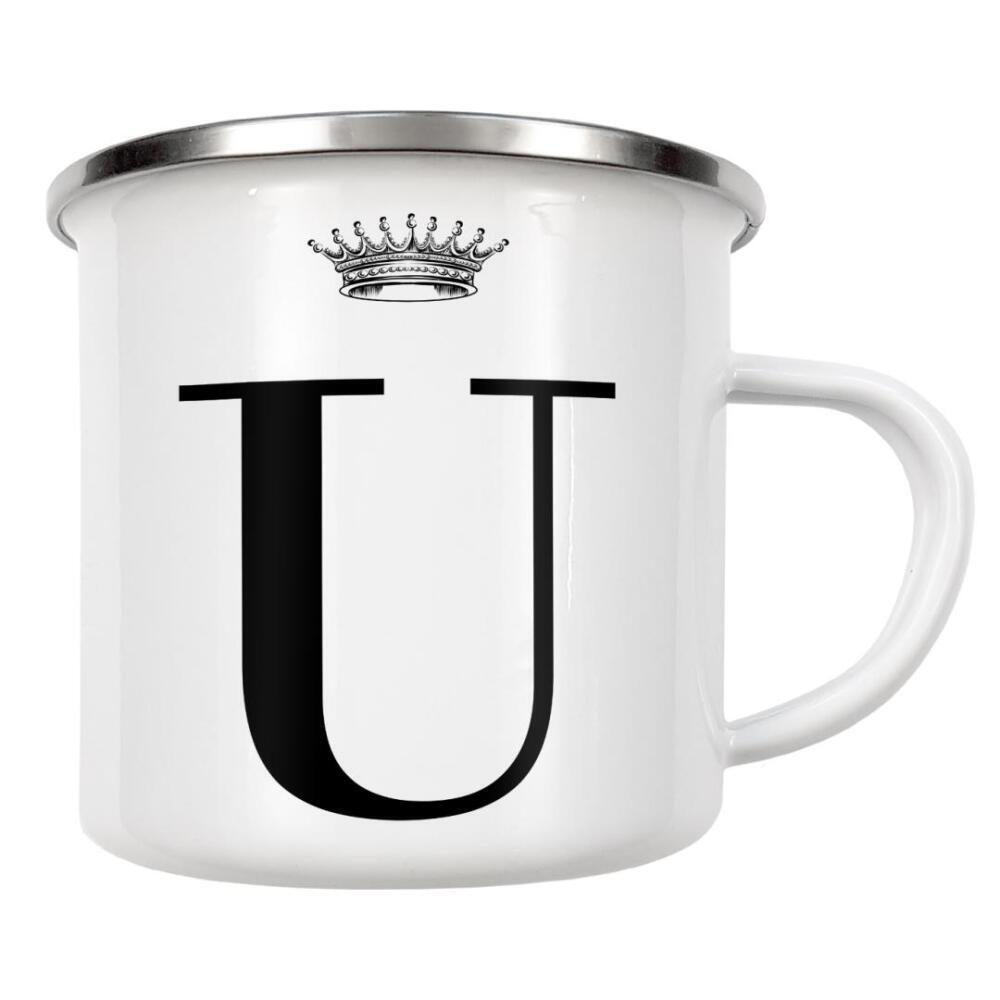 Emaille Tasse "U Queen" artboxONE - Schwarzweiß,Buchstaben,Buchstaben / U
