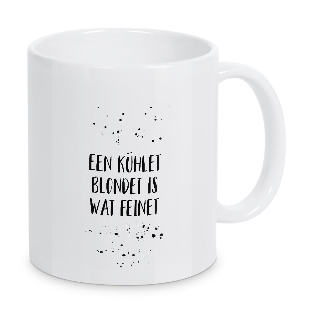 Tasse "EEN KÜHLET BLONDET IS WAT FEINET" artboxONE - Typografie,Essen & Trinken,Schwarzweiß,Essen & Trinken / Alkohol