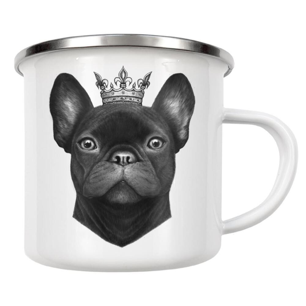 Emaille Tasse "Queen french bulldog" artboxONE - Tiere,Schwarzweiß