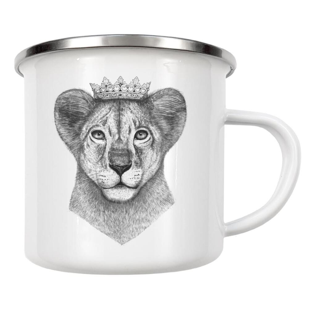 Emaille Tasse "The lion prince" artboxONE - Tiere,Schwarzweiß - Löwe,Löwenjunges,Prinz,Kind,Junges,Löwenbaby