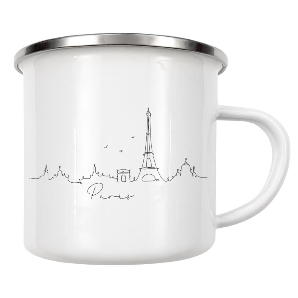 Emaille Tasse "Pen line silhouette Paris" artboxONE - Schwarzweiß,Städte / Paris