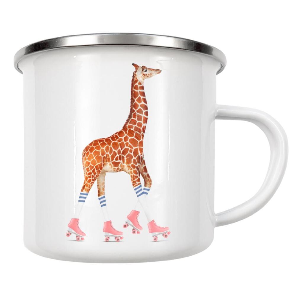 Emaille Tasse "ROLLERSKATING GIRAFFE" artboxONE - Für Kinder,Tiere,Fiktion,Lustig