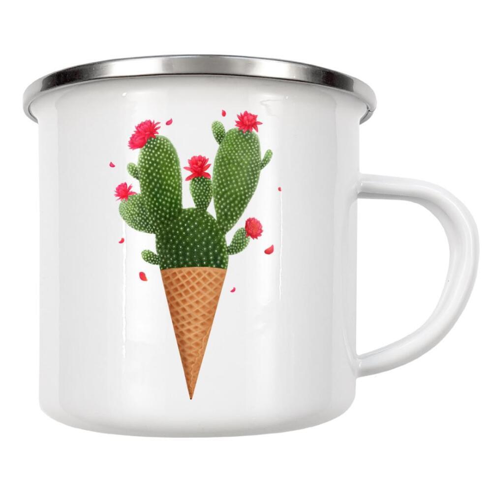Emaille Tasse "Ice cream with cactus" artboxONE - Floral,Essen & Trinken