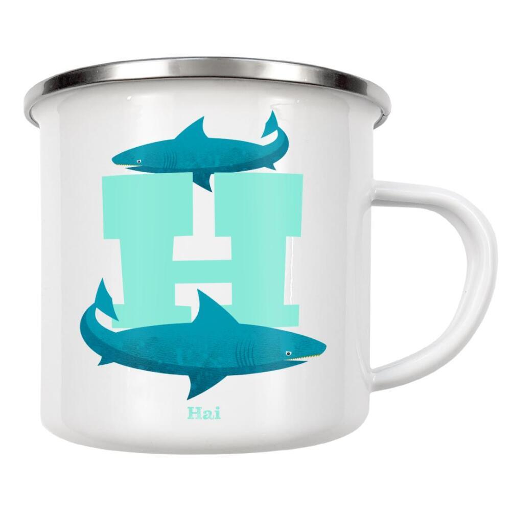 Emaille Tasse "H wie Hai" artboxONE - Für Kinder,Buchstaben,Buchstaben / H - Abc,Hai,Alphabeth,H,Buchstabe,Buchstabenset-kids8,Buchstabe-h