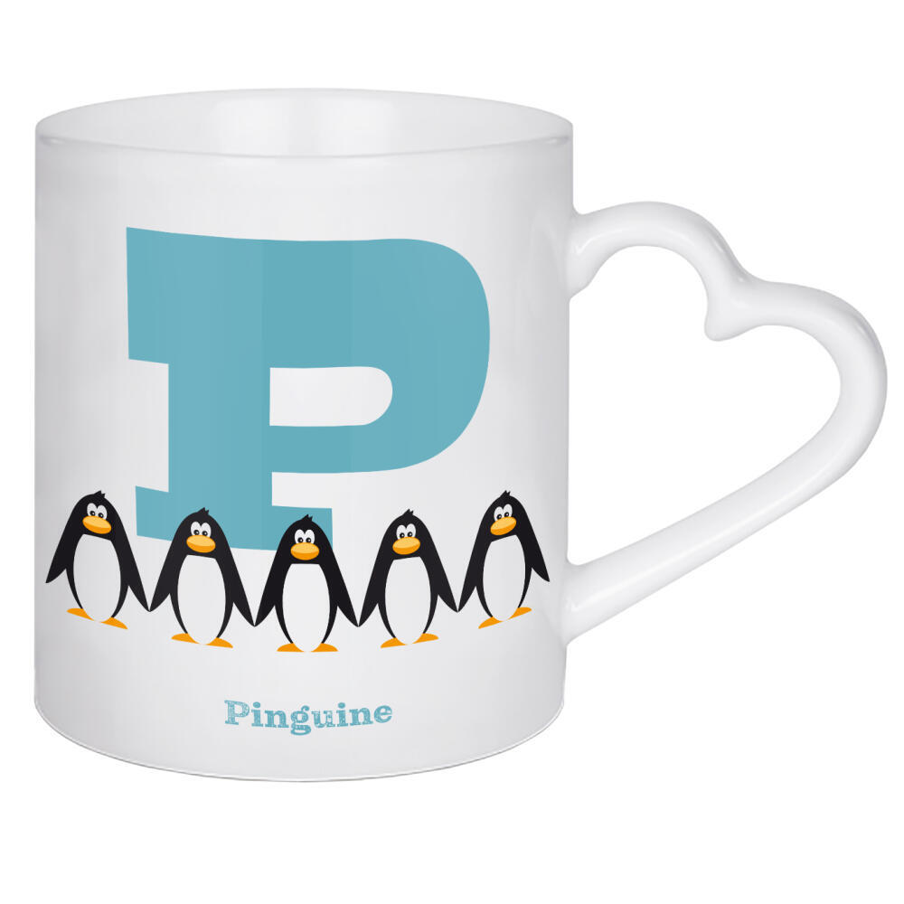 Herztasse "P wie Pinguine" artboxONE - Für Kinder,Buchstaben,Buchstaben / P - Pinguine,Abc,P,Alphabeth,Buchstabe,Buchstabenset-kids8,Buchstabe-p