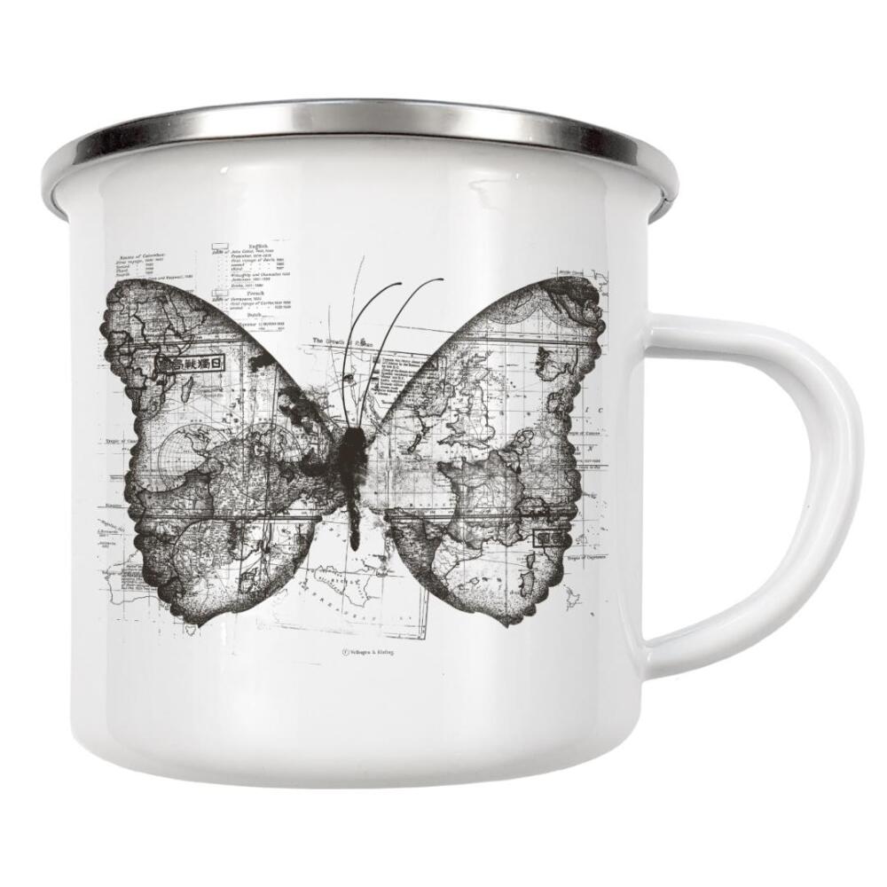 Emaille Tasse "Butterfly Effect" artboxONE - Tiere,Kartografie - Schmetterling,Karten,Reise,Fliegen,Cool,Reisender,Tobias fonseca,Tobe fonseca