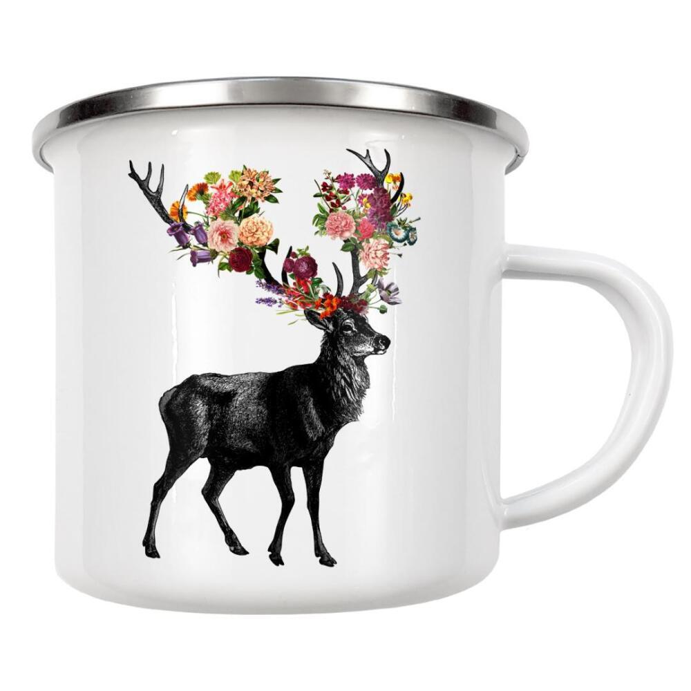 Emaille Tasse "Spring Itself Deer Floral" artboxONE - Natur,Tiere - Tiere,Rotwild,Frühling,Blumen,Natur,Cool,Lustig,Tobe fonseca,Tobias fonseca