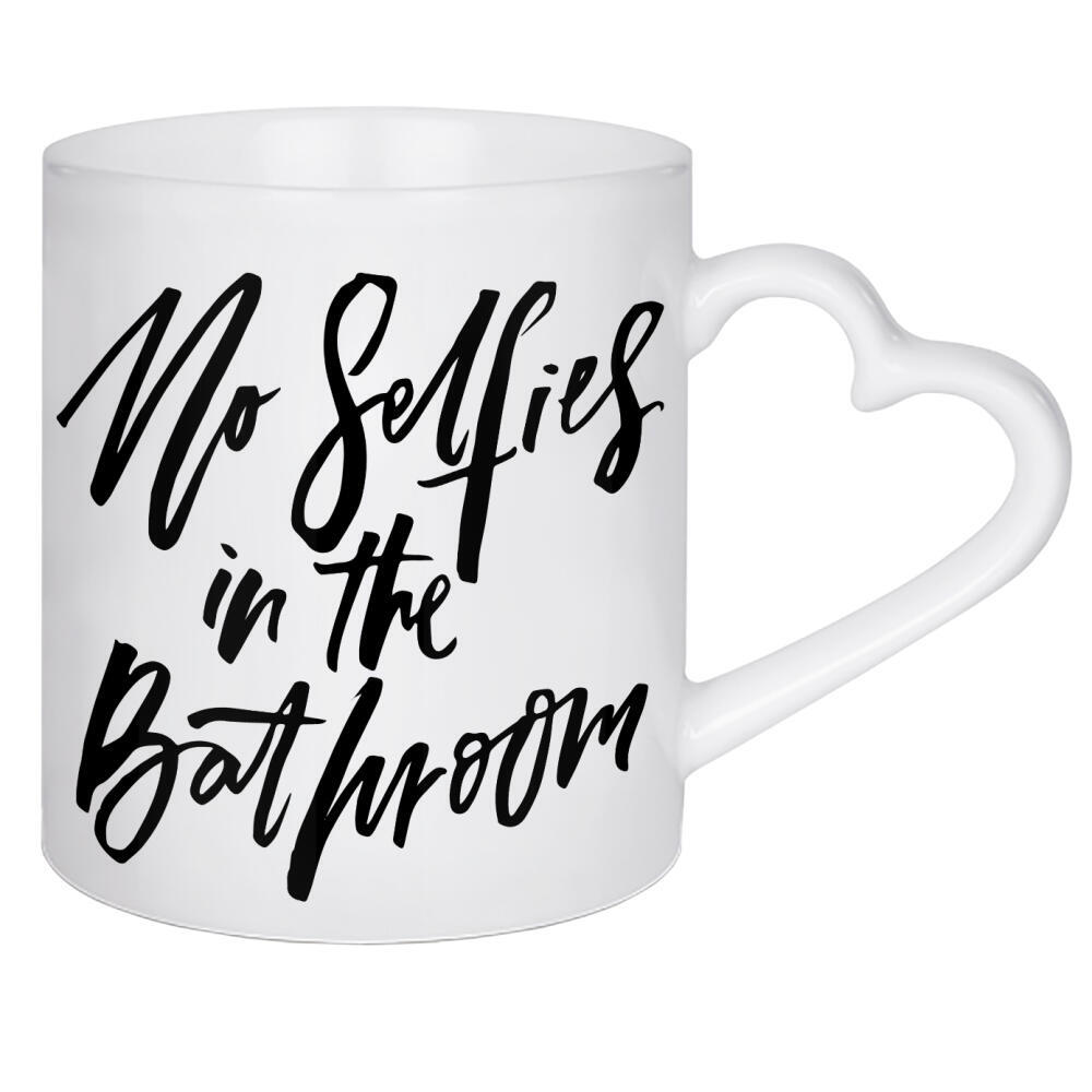Herztasse "No Selfies In The Bathroom" artboxONE - Typografie,Schwarzweiß,Lustig - Selfies,Bathroom