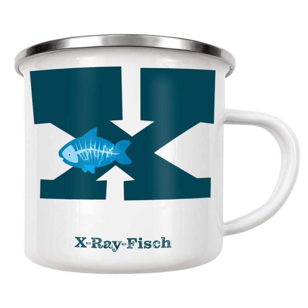 Emaille Tasse "X wie X-Ray-Fisch" artboxONE - Für Kinder,Buchstaben,Buchstaben / X - X,Buchstabe,Alphabet,Fisch,Buchstabenset-kids8,Buchstabe-x