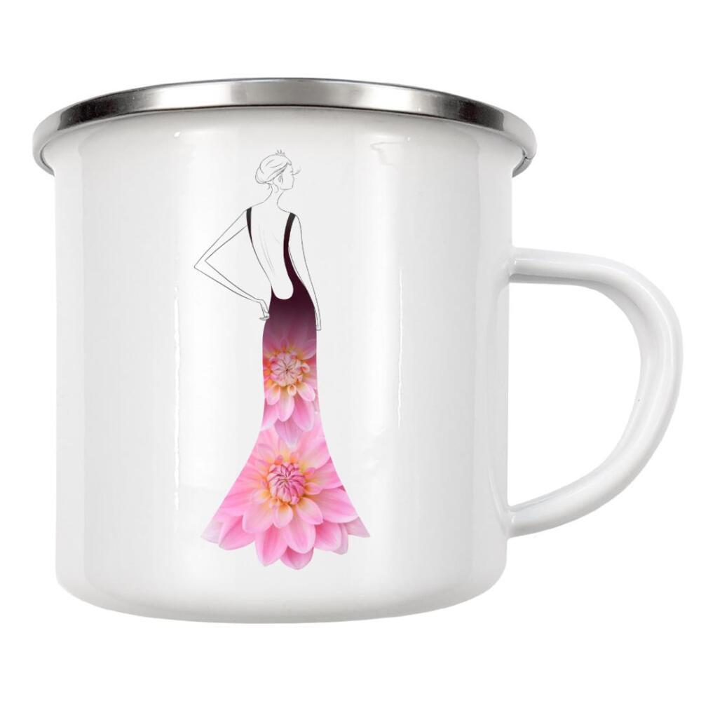 Emaille Tasse "Fashion dahlias" artboxONE - Floral,Fashion - Flowers,Dahlia,Blume,Dress,Girl,Woman