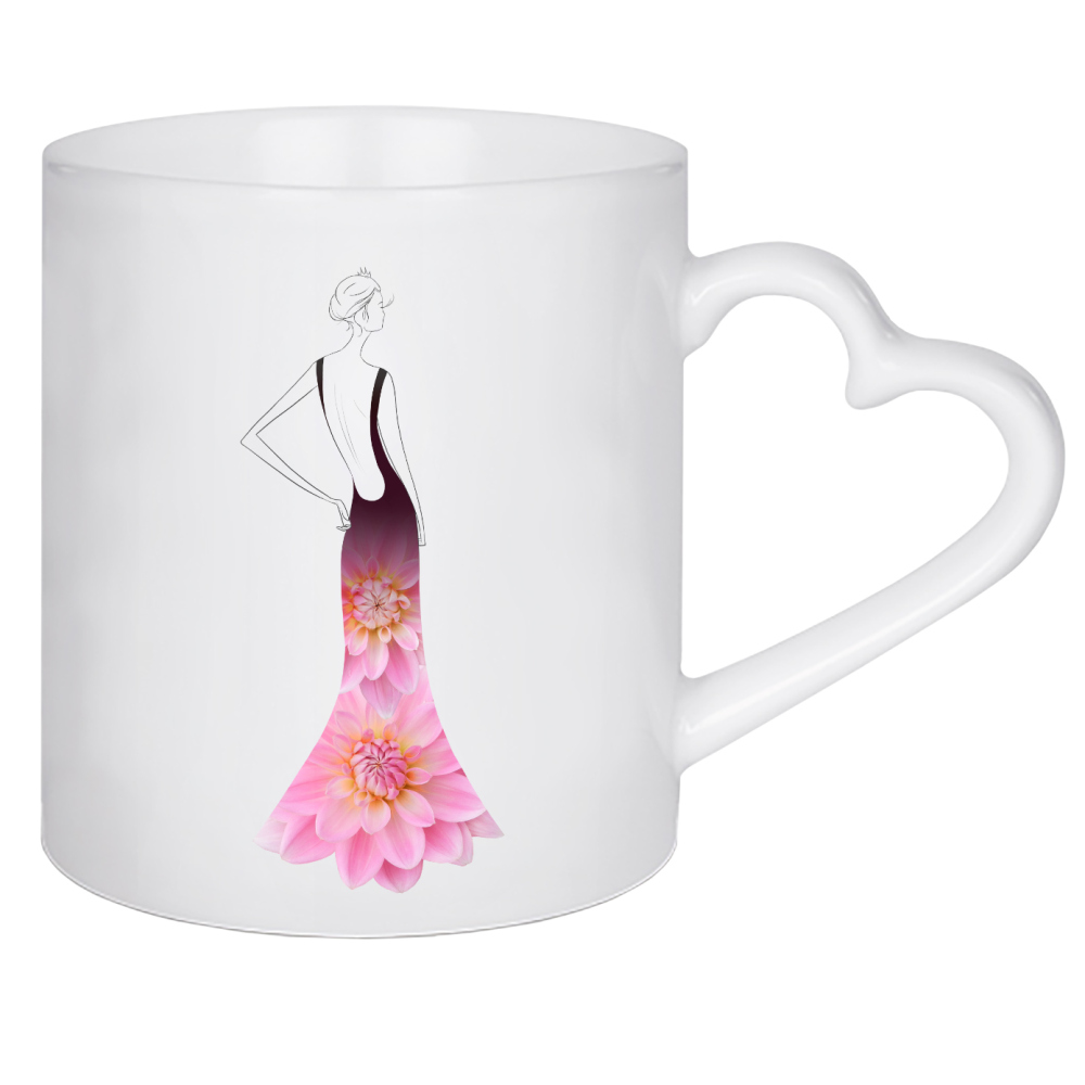 Herztasse "Fashion dahlias" artboxONE - Floral,Fashion - Flowers,Dahlia,Blume,Dress,Girl,Woman
