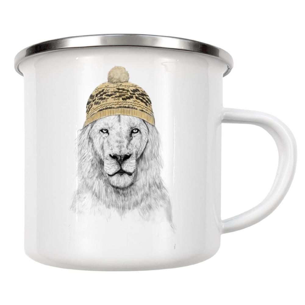 Emaille Tasse "Winter lion" artboxONE - Tiere,Lustig - Lion,Animal,Hat,Winter