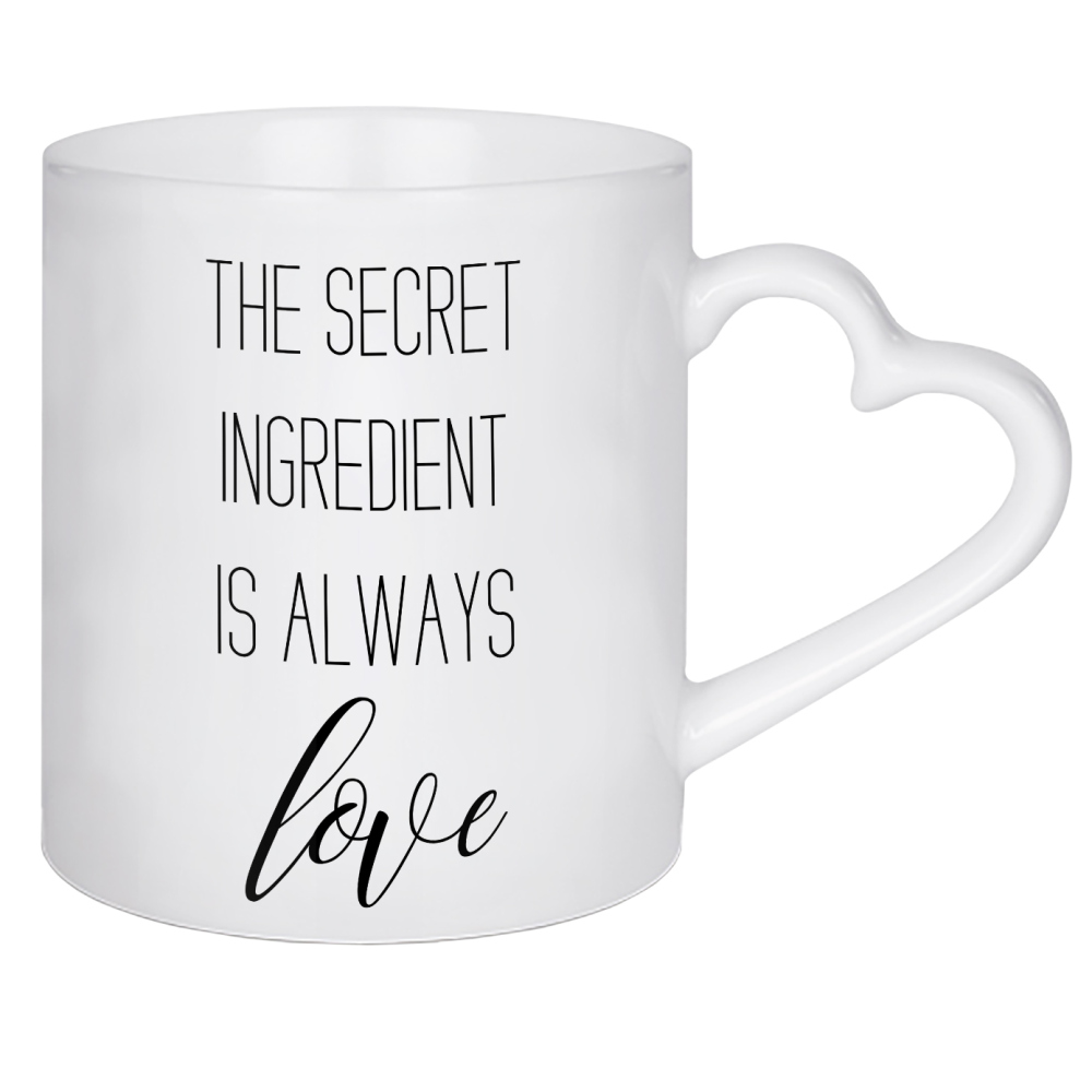 Herztasse "The secret ingredient is ... Love" artboxONE - Typografie,Schwarzweiß,Liebe - Secret,Ingredient,Love