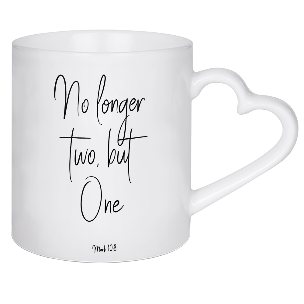 Herztasse "No longer two, but One" artboxONE - Typografie,Schwarzweiß,Liebe - Couple,Love,Bible,Wedding