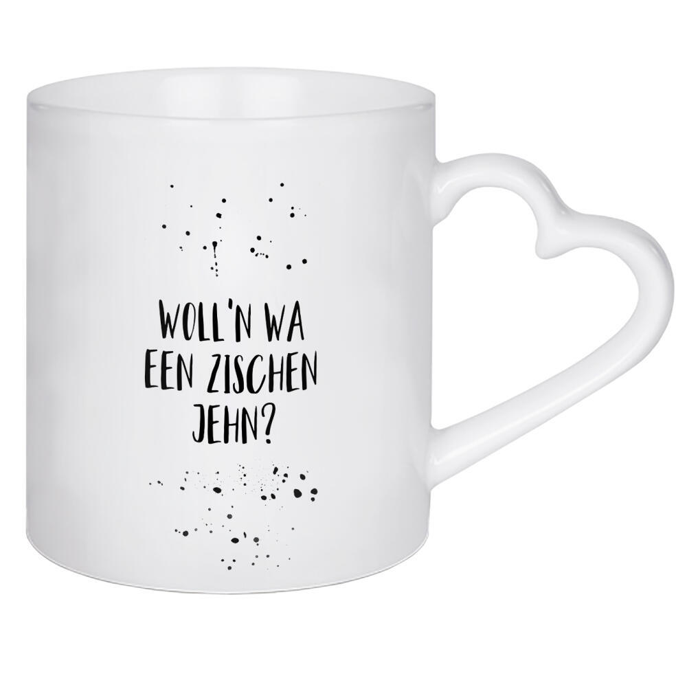 Herztasse "WOLL’N WA EEN ZISCHEN JEHN" artboxONE - Schwarzweiß,Lustig - Berlinerisch,Dialekt