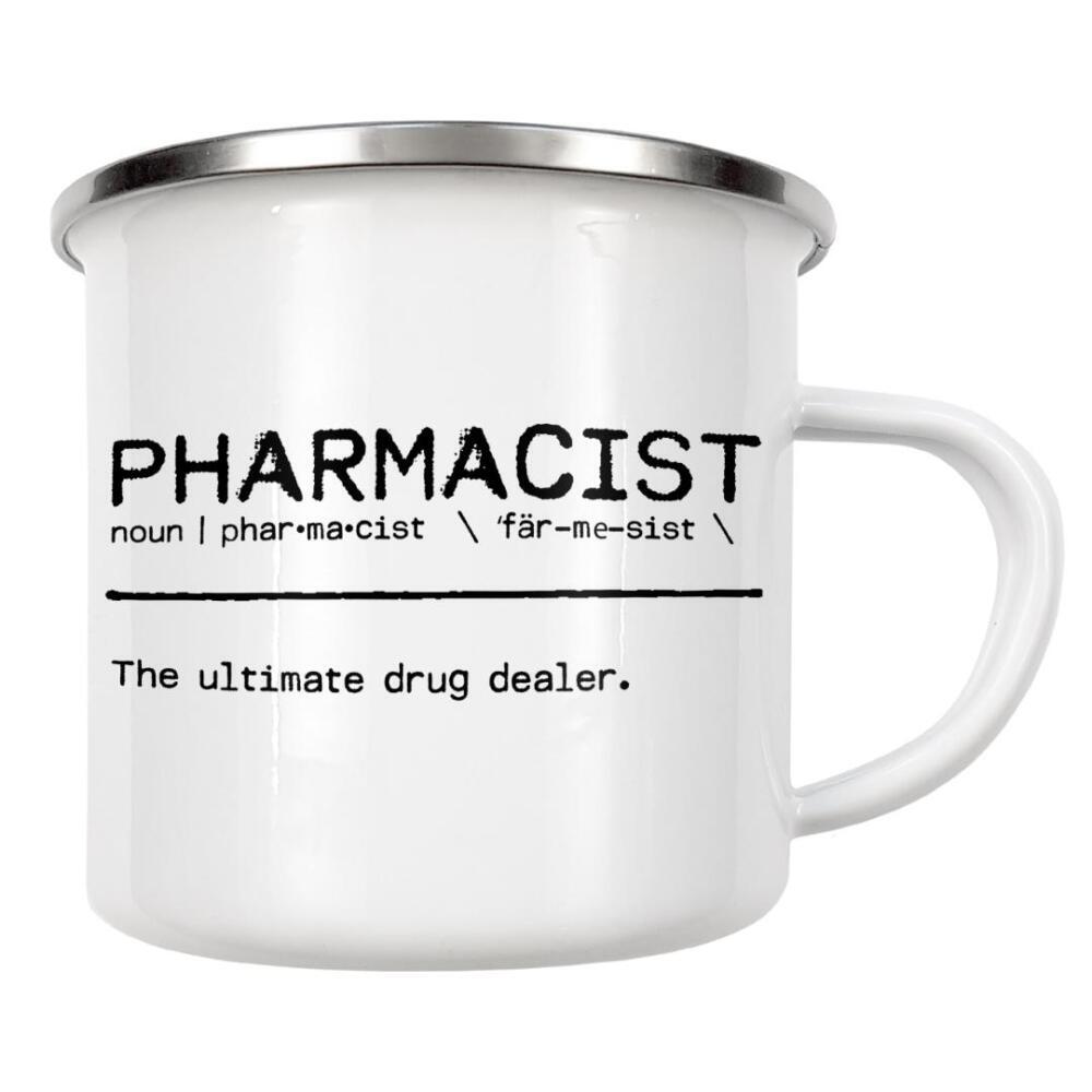 Emaille Tasse "Pharmacist Quote" artboxONE - Typografie,Schwarzweiß,Lustig - Pharmacist,Pharmacy,Drug,Dealer,Quote,Definition