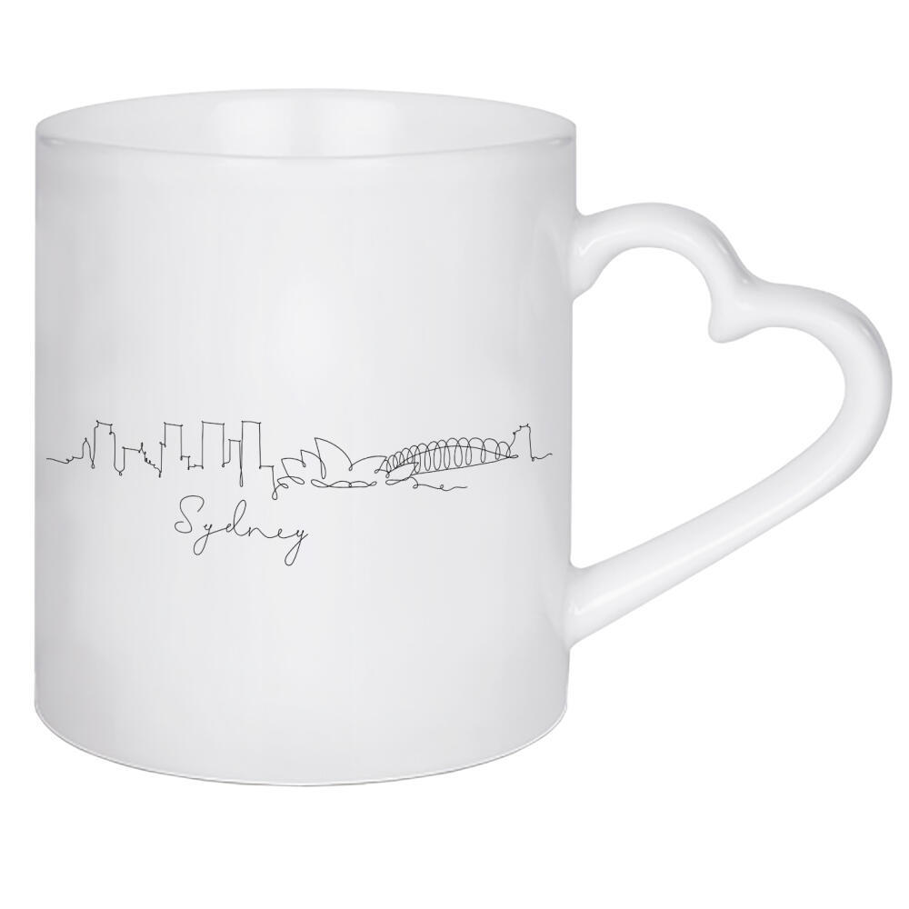 Herztasse "Pen line silhouette Sydney" artboxONE - Städte,Reise,Schwarzweiß,Städte / Sydney