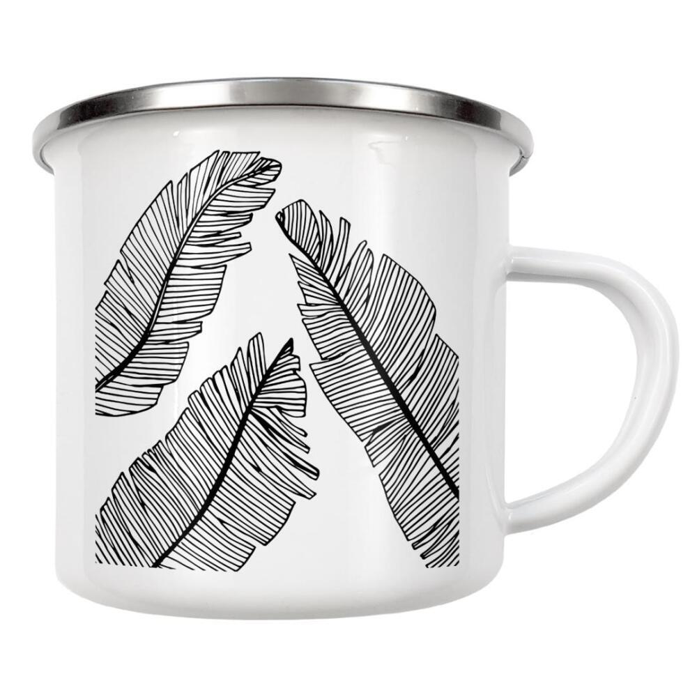 Emaille Tasse "Banana Leaves White - Motif Two" artboxONE - Natur,Reise,Floral,Abstrakt,Schwarzweiß