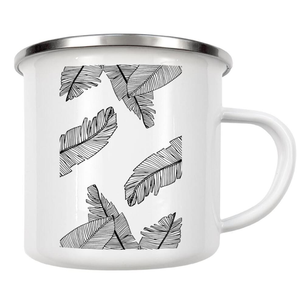 Emaille Tasse "Banana Leaves White - Motif Six" artboxONE - Floral,Schwarzweiß - Leaf,Banana