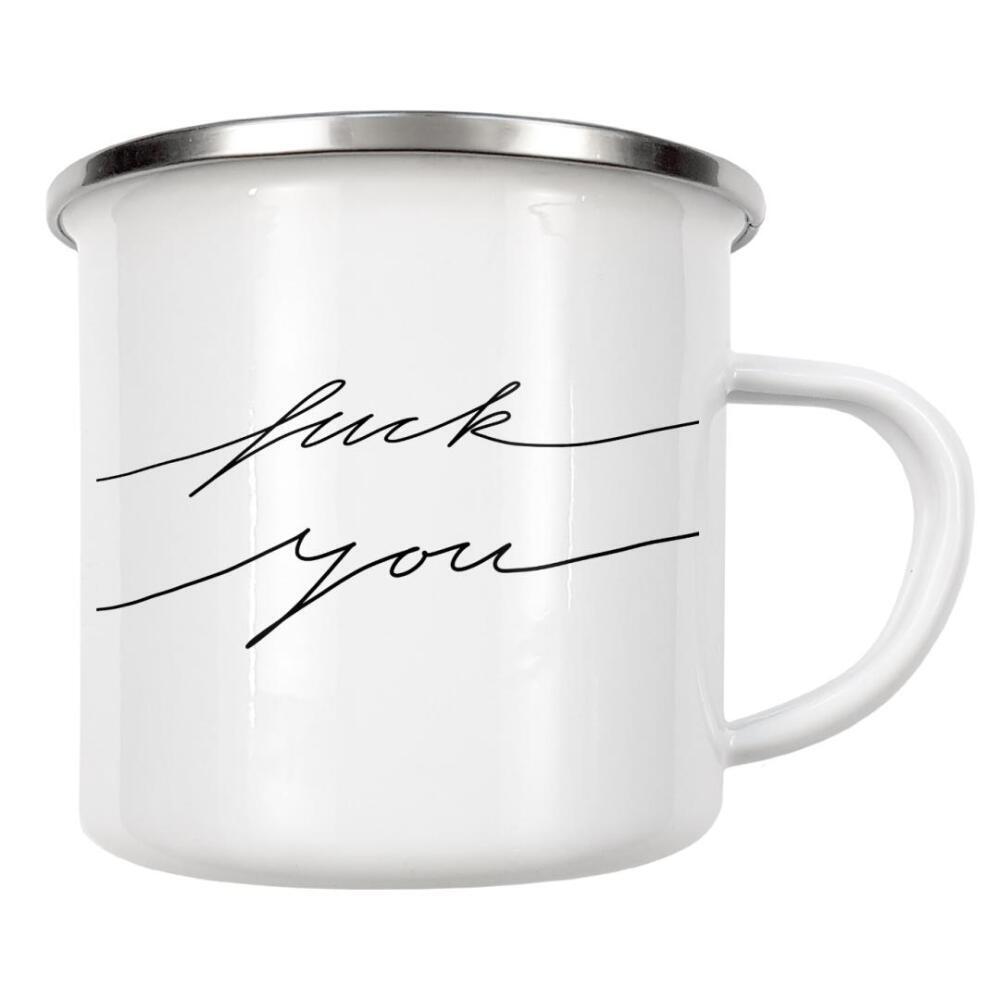 Emaille Tasse "Fuck you minimalistisch" artboxONE - Typografie,Schwarzweiß,Lustig