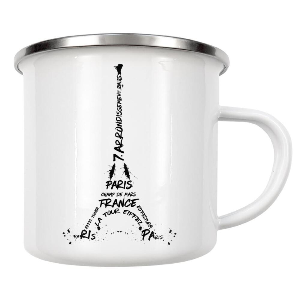 Emaille Tasse "Digital-Art Eiffel Tower" artboxONE - Städte,Typografie,Reise,Schwarzweiß,Reise / Länder