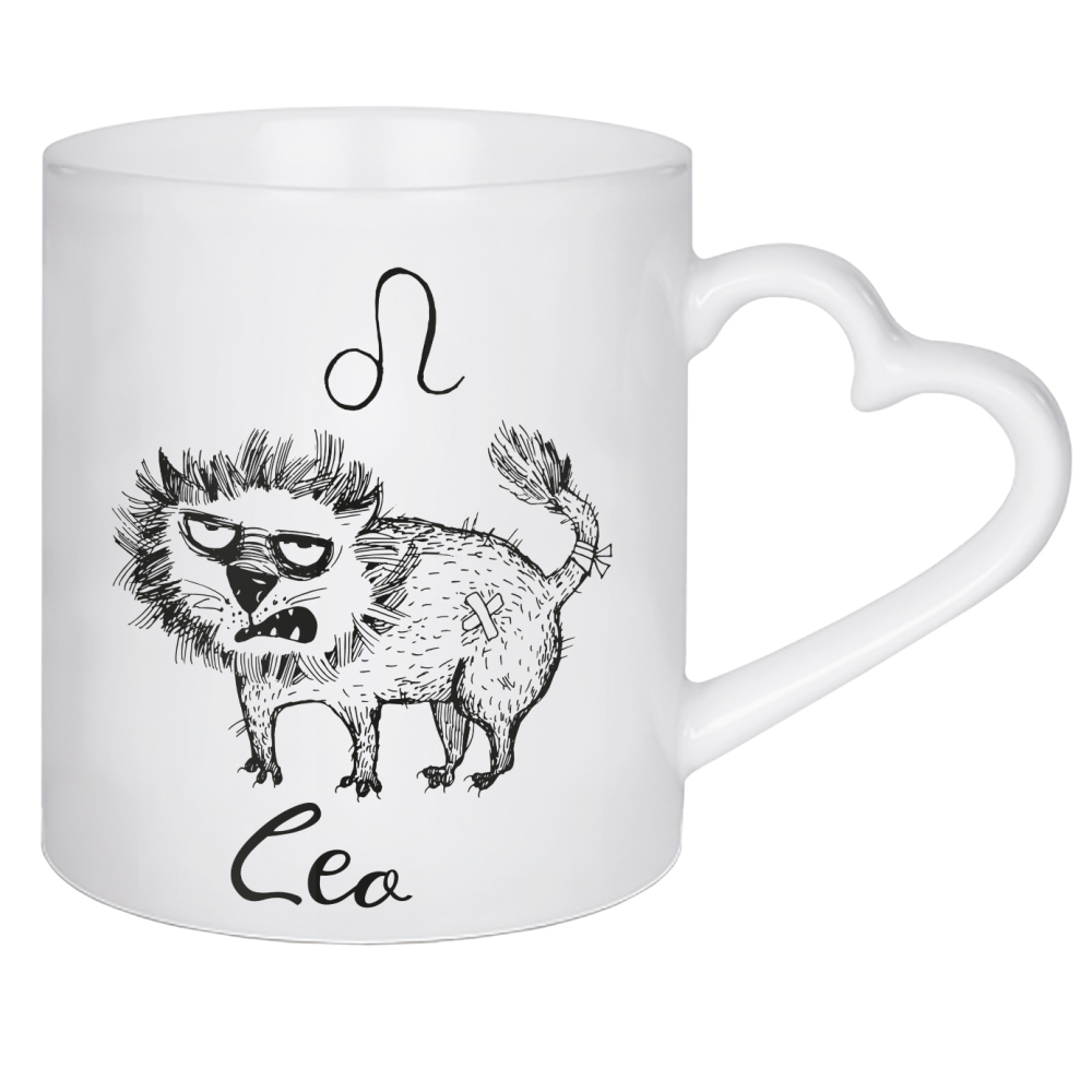 Herztasse "Leo cat" artboxONE - Tiere,Comic,Schwarzweiß - Löwe,Leo,Cat,Katze,Sternzeichen,Zodiac,Funny,Blackwhite,Schwarzweiss,Lustig
