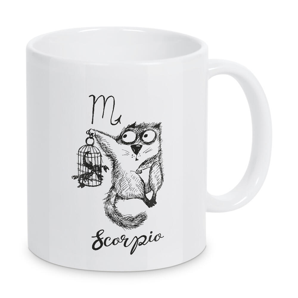 Tasse "Scorpio cat" artboxONE - Tiere,Comic,Schwarzweiß - Skorpion,Zodiac,Sternzeichen,Lustig,Katze,Skizze,Cat,Schwarzweiss,Scorpio,Funny,Blackwhite