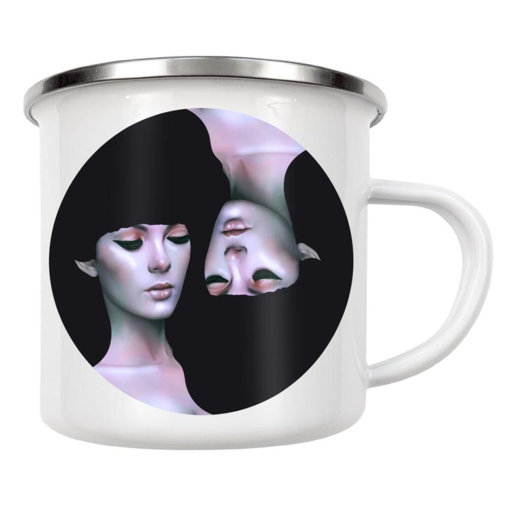 Emaille Tasse "Harlow" artboxONE - Menschen - Zwillinge,Zwillinge,Pastell,Zeichnung,Malerei,Zeichnung,Malen,Kühl,Haare,Pastell