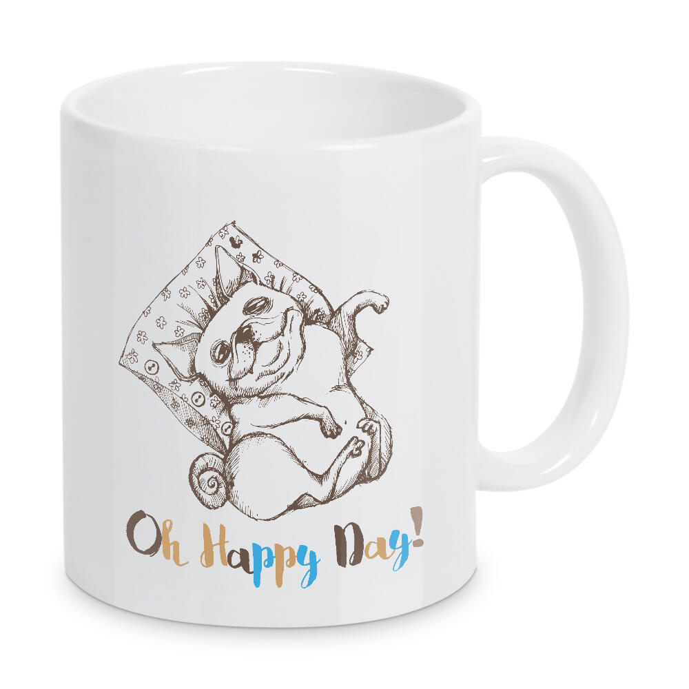 Tasse "Oh happy day!" artboxONE - Tiere,Schwarzweiß - Hund,Sketch,Humor,Lüstig,Tiere,Illustration,Typo,Oh happy day