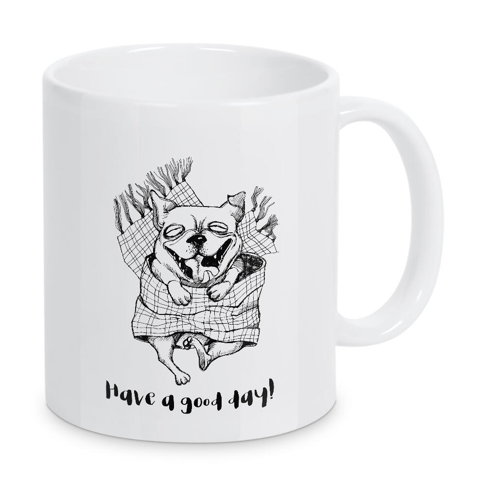 Tasse "Have a good day!" artboxONE - Tiere,Schwarzweiß - Hund,Illlustration,Typo,Lustig,Tiere,Skizze
