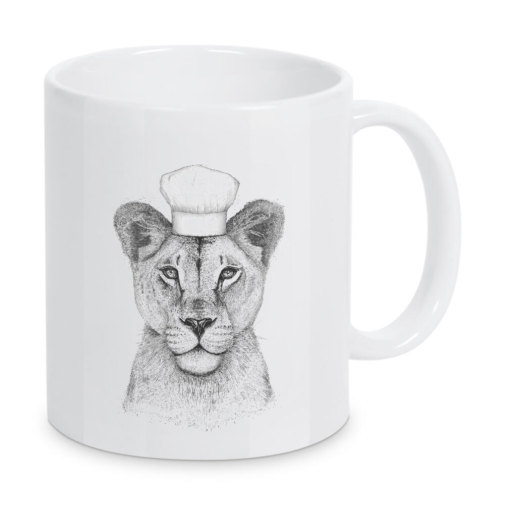 Tasse "Löwin Köchin" artboxONE - Tiere,Schwarzweiß - Löwin,Löwe,Koch,Köchin