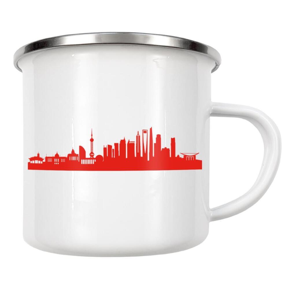 Emaille Tasse "SHANGHAI 03 Monochrom Tangerine" artboxONE - Städte,Reise,Abstrakt,Architektur,Reise / Asien,Reise / Länder,Städte / Shanghai