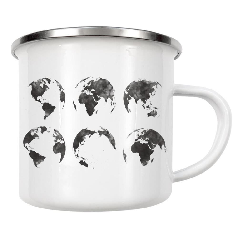 Emaille Tasse "World map in watercolor b&w" artboxONE - Schwarzweiß,Kartografie - World,Map,Worldmap,Weltkarte,World map