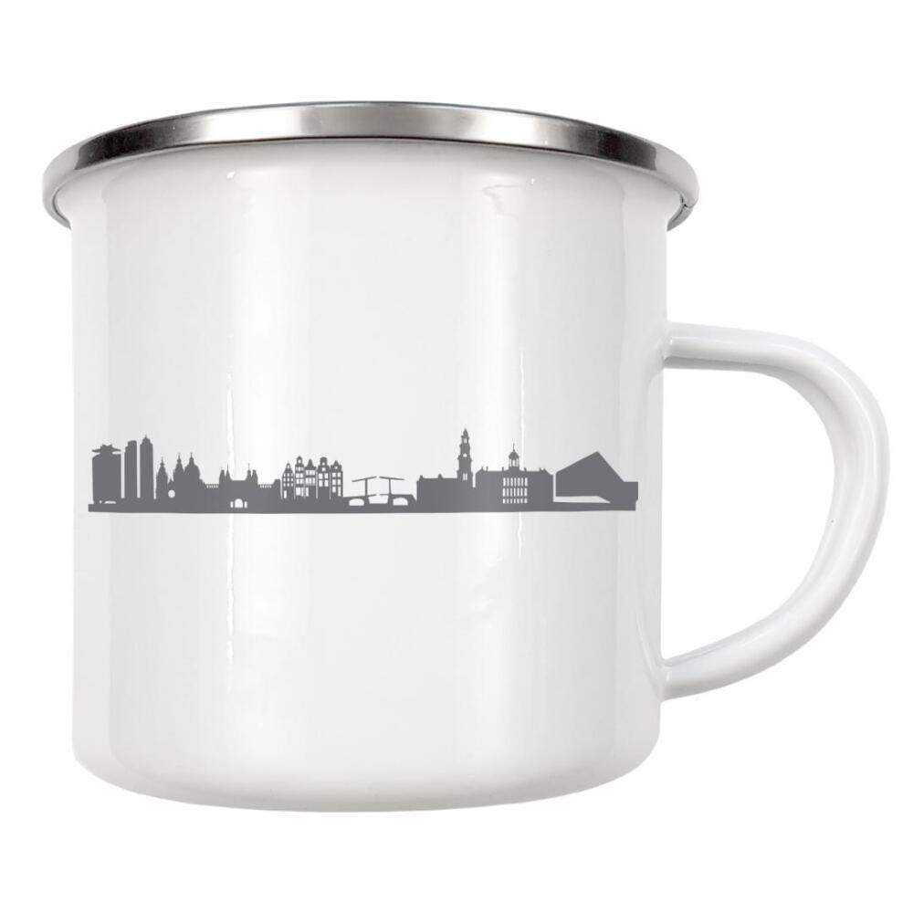Emaille Tasse "Amsterdam 02 Monochrom Schiefergrau" artboxONE - Städte,Reise,Abstrakt,Schwarzweiß,Architektur,Reise / Länder,Städte / Amsterdam