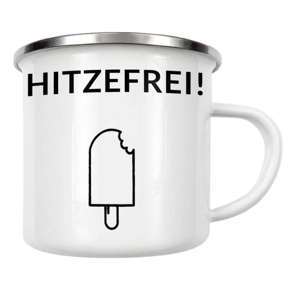 Emaille Tasse "Hitzefrei" artboxONE - Schwarzweiß,Lehrersprüche - Hitzefrei,Eis,Schule,Lehrer,Unterricht