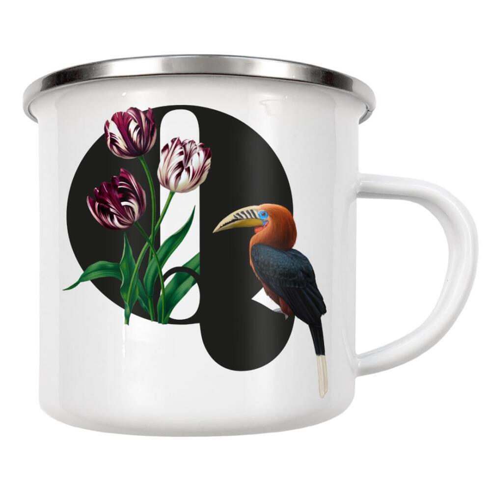 Emaille Tasse "Botanical Alphabet-Q" artboxONE - Typografie,Buchstaben,Buchstaben / Q