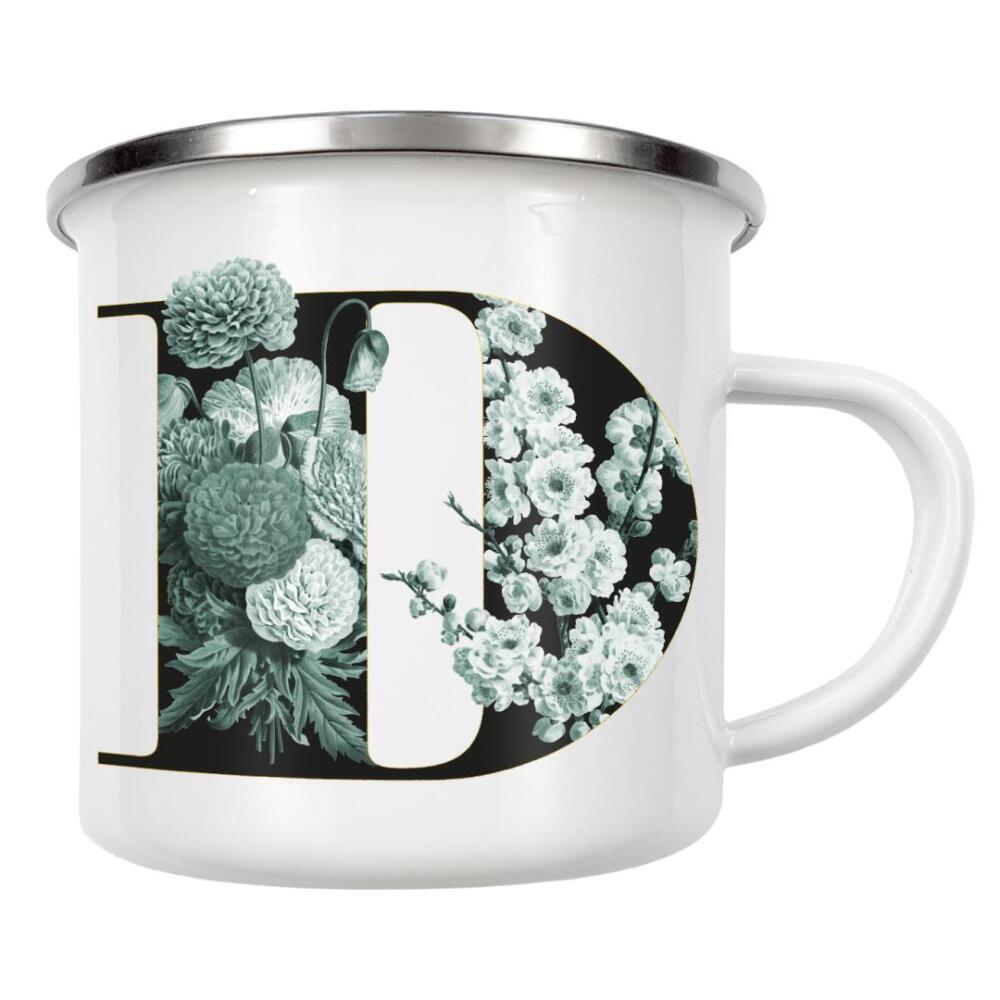 Emaille Tasse "Floral Alphabet-D" artboxONE - Schwarzweiß,Buchstaben,Buchstaben / D