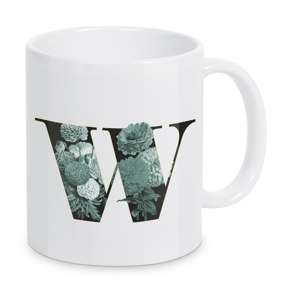 Tasse "Floral Alphabet-W" artboxONE - Typografie,Schwarzweiß,Buchstaben,Buchstaben / W