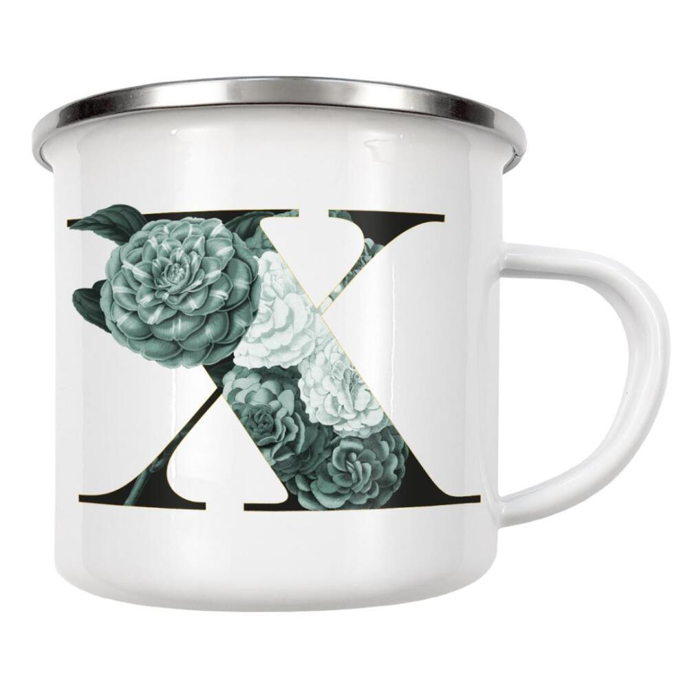 Emaille Tasse "Floral Alphabet-X" artboxONE - Typografie,Schwarzweiß,Buchstaben,Buchstaben / X