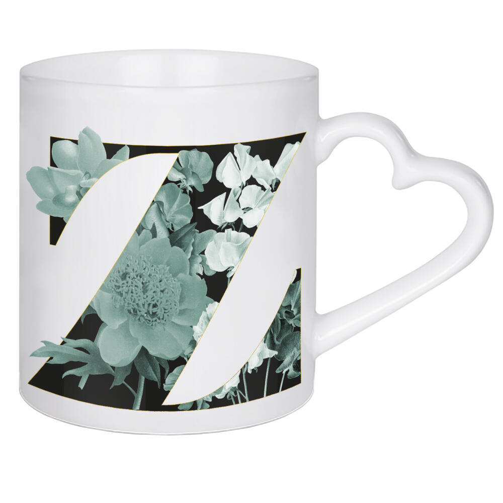 Herztasse "Floral Alphabet-Z" artboxONE - Schwarzweiß,Buchstaben,Buchstaben / Z