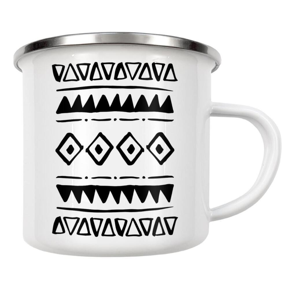 Emaille Tasse "Ethno Bold Triangles Pattern" artboxONE - Abstrakt,Schwarzweiß - Ethnic,Monochromatic,African