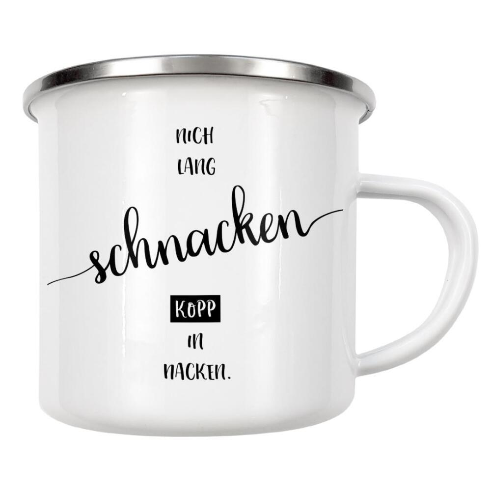 Emaille Tasse "Plattdeutscher Trinkspruch" artboxONE - Typografie,Schwarzweiß - Dialekt,Spruch,Alkohol