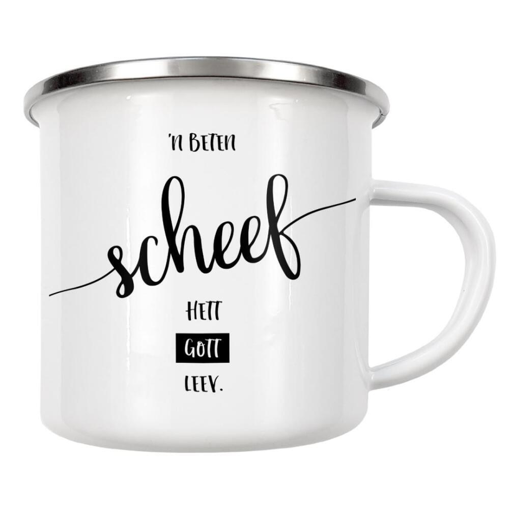 Emaille Tasse "Plattdeutsch `N BETEN SCHEEF" artboxONE - Typografie,Schwarzweiß - Dialekt,Niederdeutsch