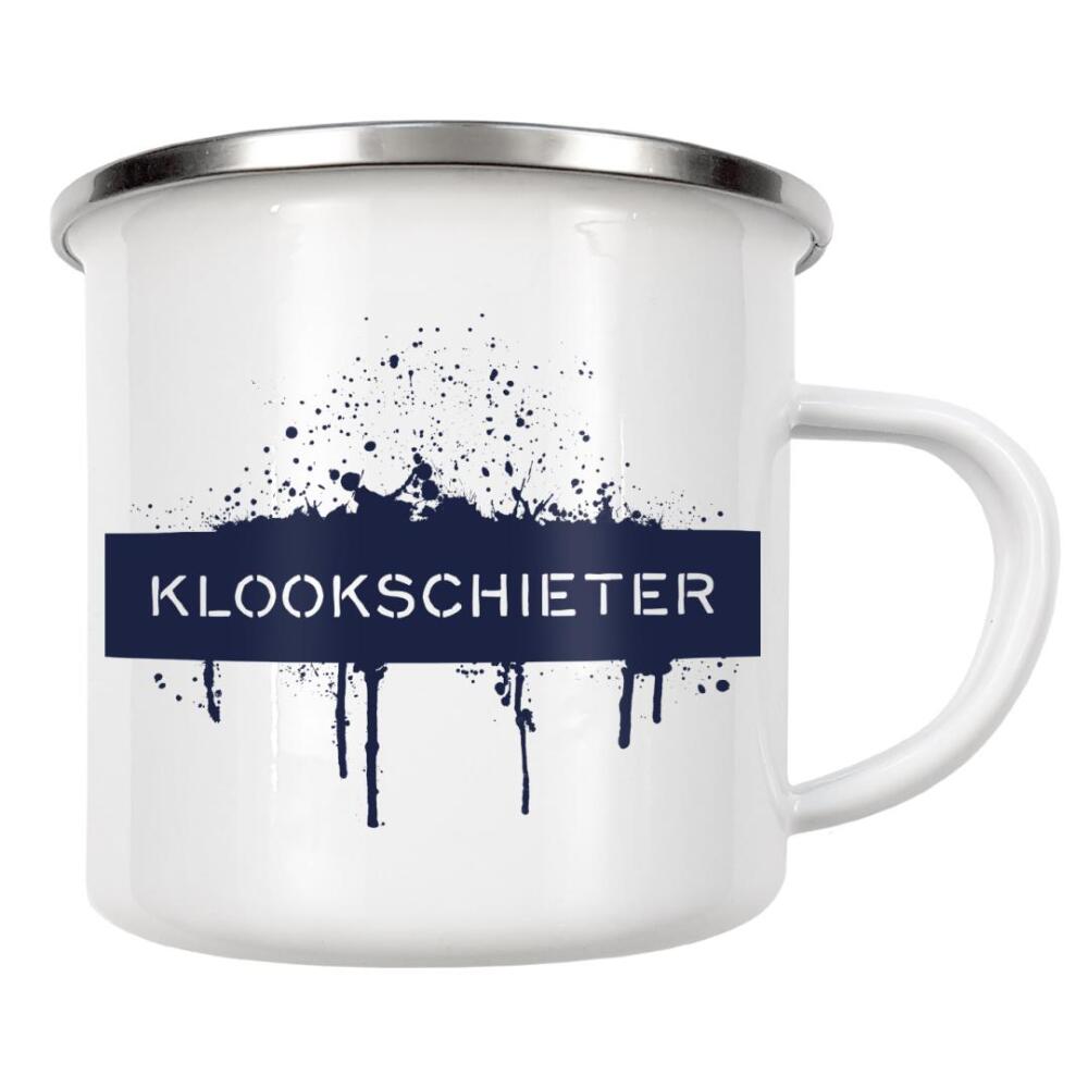 Emaille Tasse "Plattdeutsch KLOOKSCHIETER" artboxONE - Typografie - Dialekt,Spruch,Klugscheißer